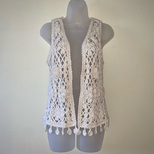 Molly Bracken - Crochet Boho Vest in Cream - Sz. XS / S / M